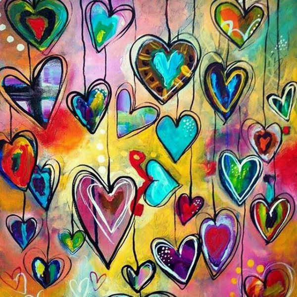 colorful hearts on strings