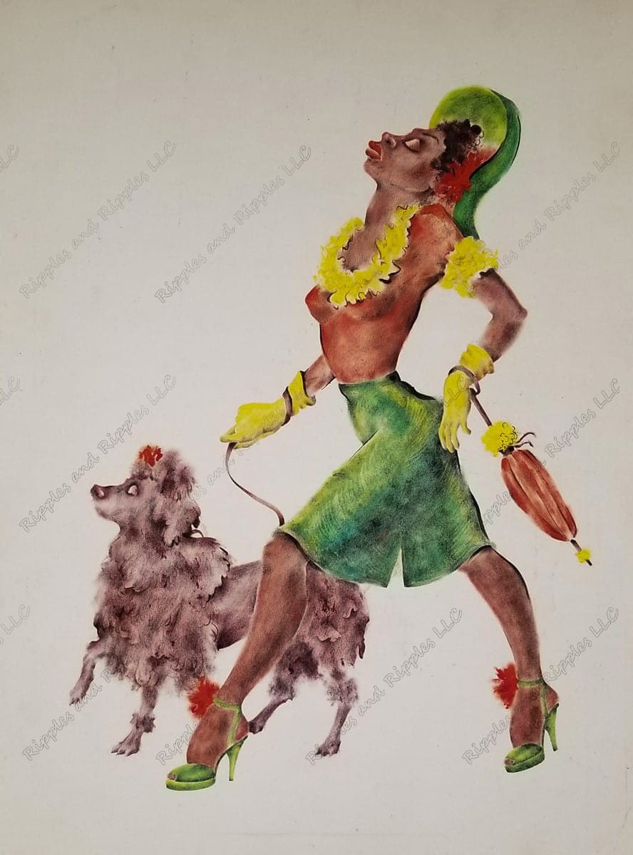 lady black woman walking dog poodle