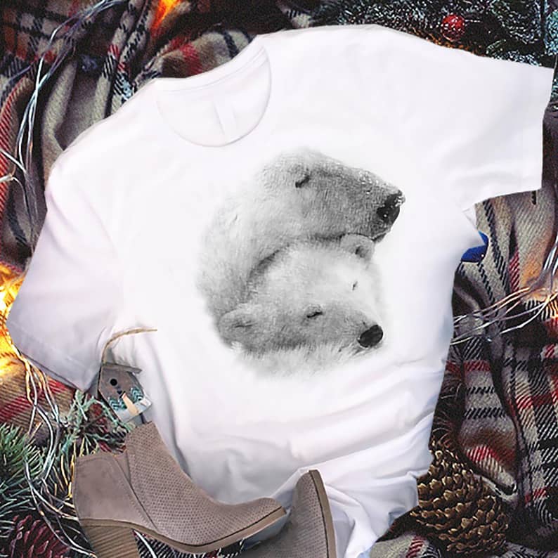 mama and cub polar bear sketch on short sleeve t-shirt
