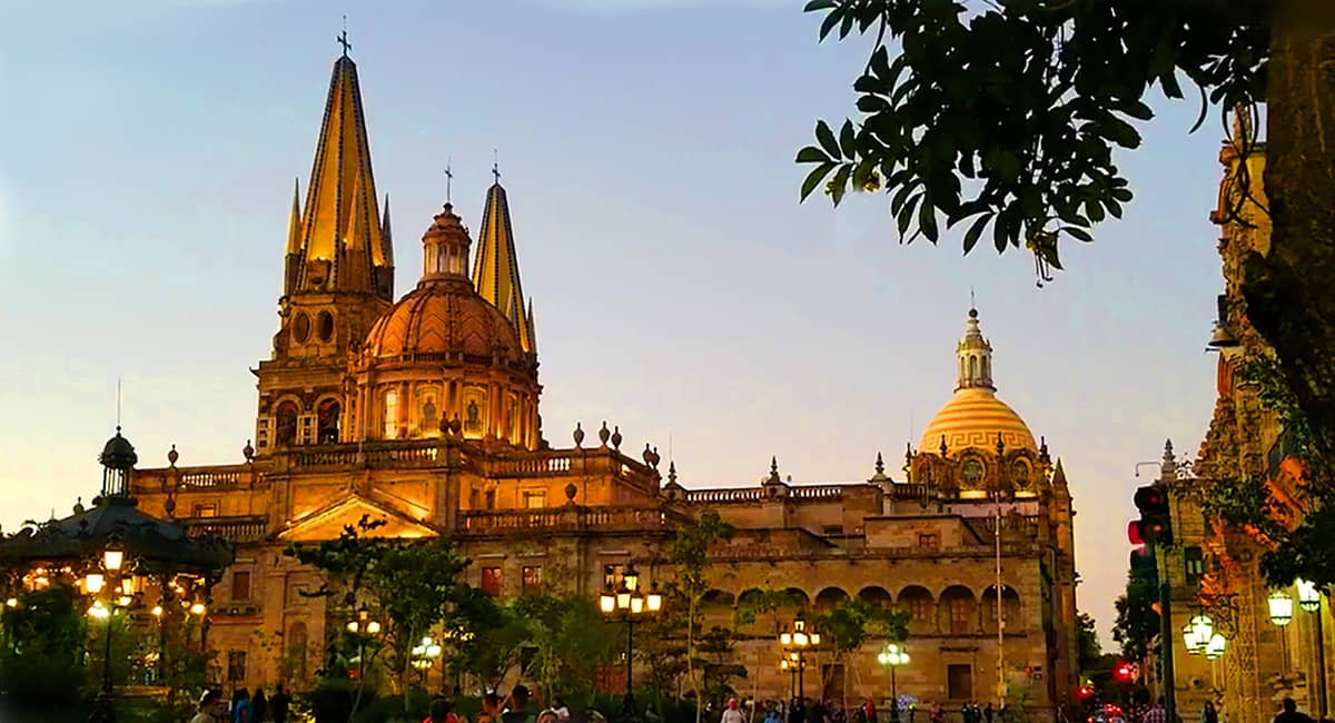 Guadalajara Cathedral at sunset in Mexico