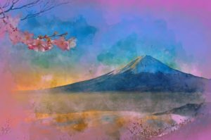 mt. fuji with cherry blossoms in foreground