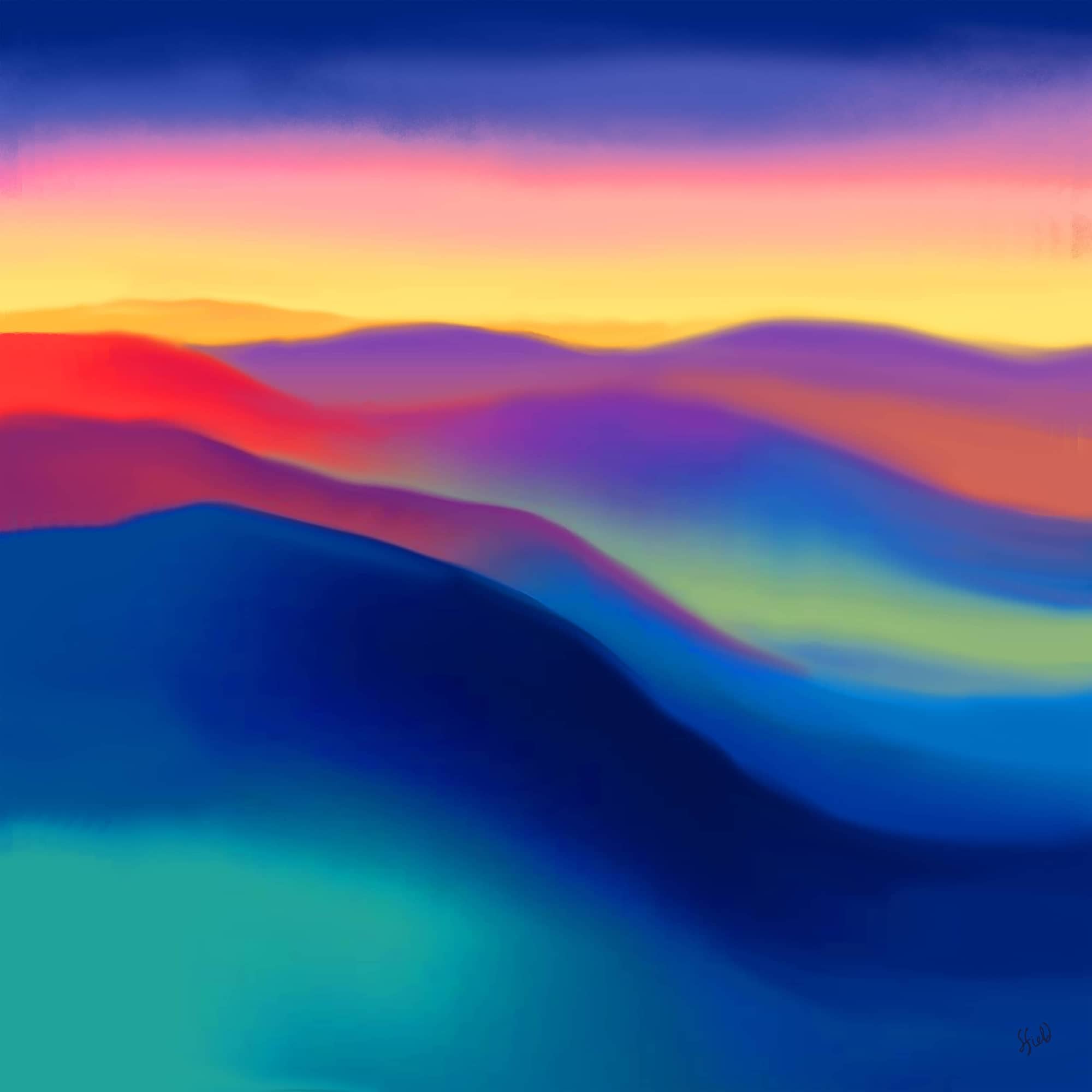 misty mountain range digital watercolor painting for download